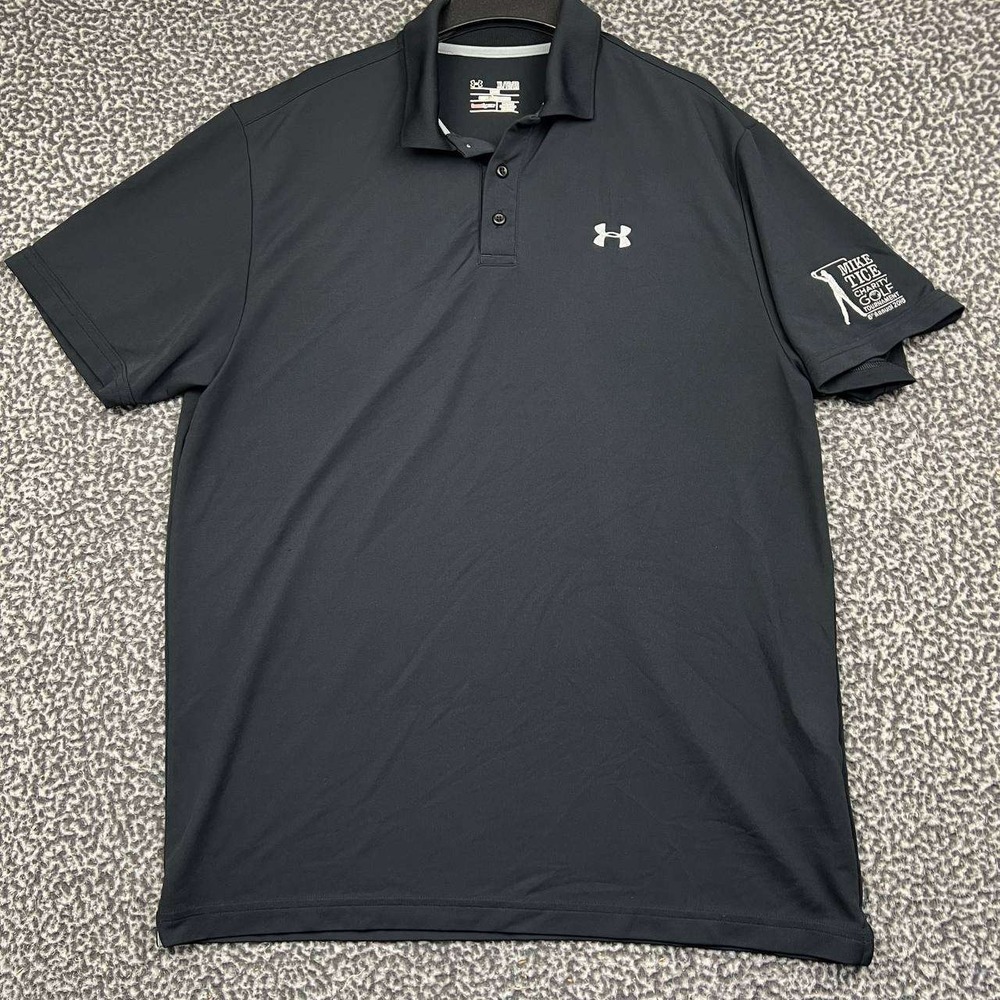 Under Armour Polo Shirt Men XL HeatGear Black Mike Tice Charity Golf Tournament